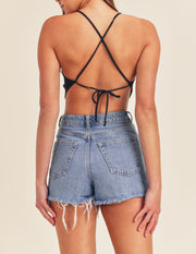 Satin Handkerchief Open Back Lace Up Top