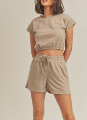 Crop Short Sleeve Shirt & Sweat-Short Set
